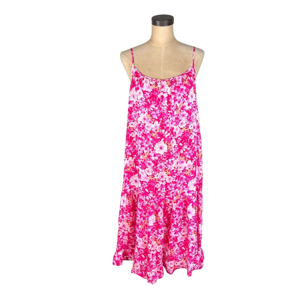 BB Dakota Steve Madden Pink Floral Ruffle Drop Waist Midi‎ Dress Womens Large